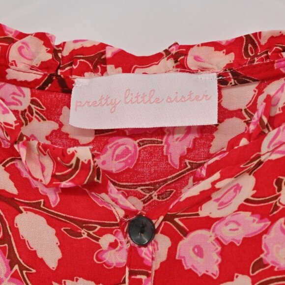 PRETTY LITTLE SISTER Dress Womens Size M Red Floral Cotton Ruffle Maxi Tank Boho - Picture 8 of 12